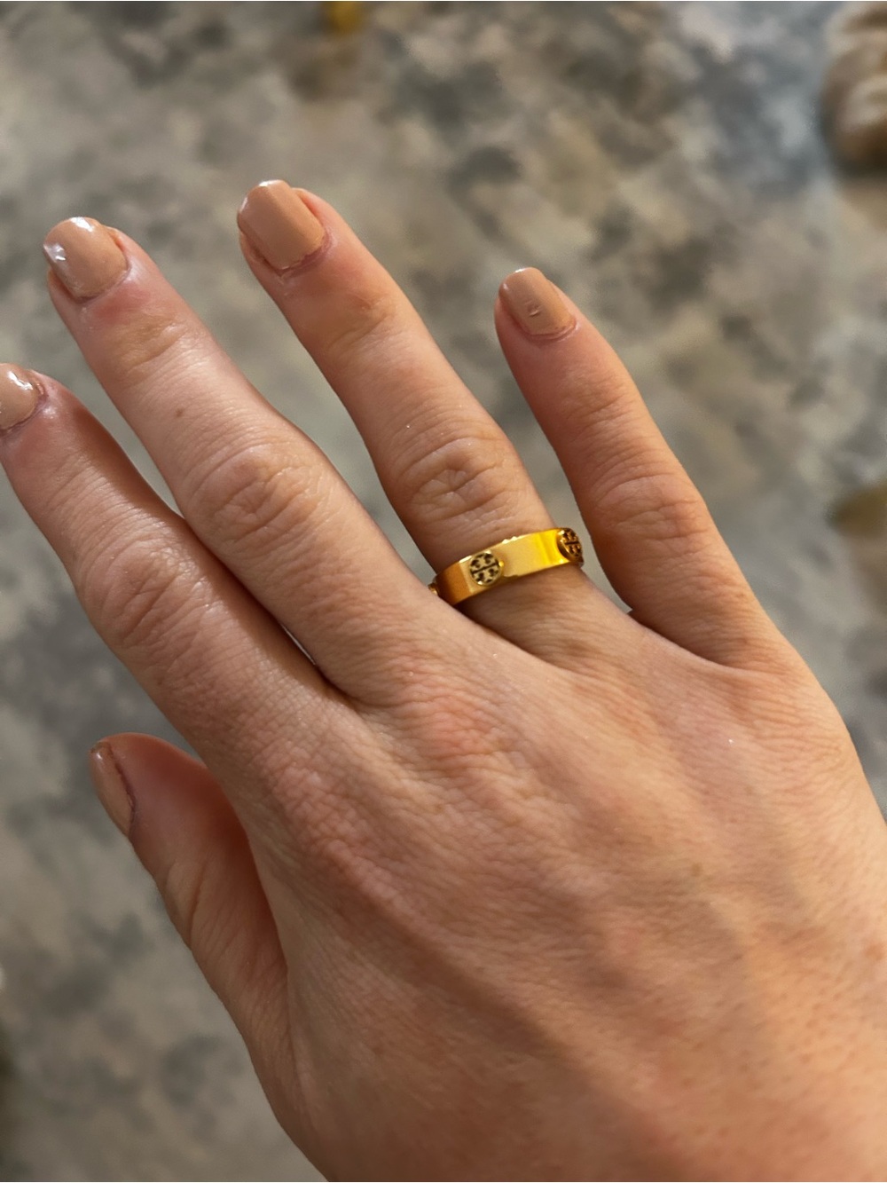 Tory Burch Gold Tone Logo Accent Band Ring